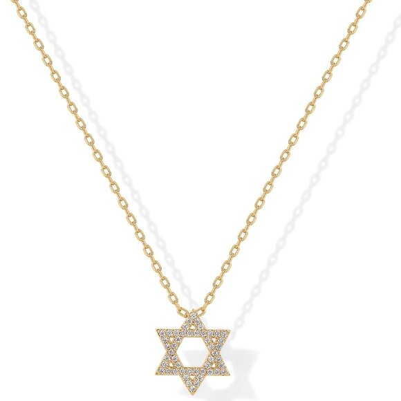 14K Gold Plated Star of David Pendant Necklace for Women | Cubic Zirconia Dainty - Picture 1 of 4